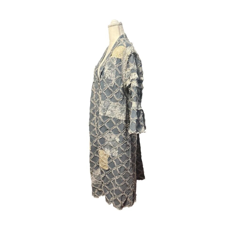 POL Premium Womens Small Blue Denim Long Duster Lace Patchwork Boho Oversized‎ - Picture 8 of 16